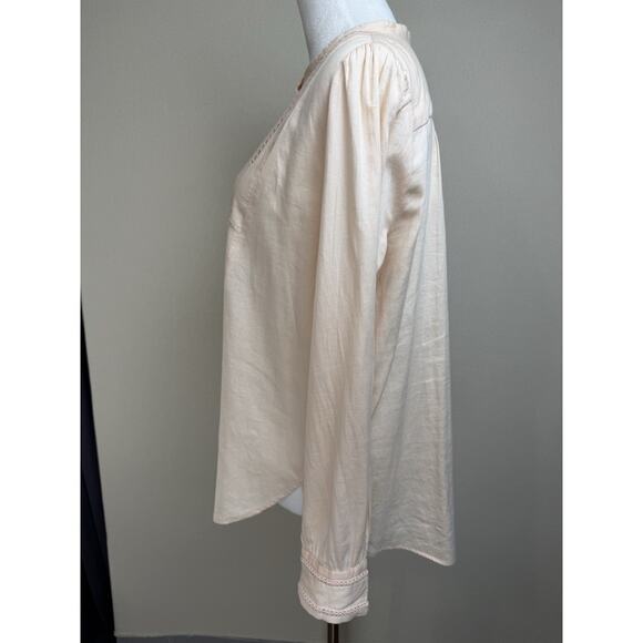 Loft Women’s Blouse Top Tunic M Pale Peach Long Sleeve Crochet Embroidered - Picture 8 of 13